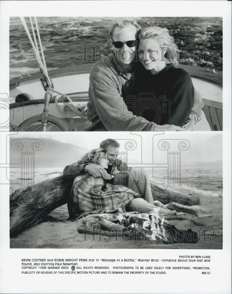 1999 Press Photo  &quot;Message in a Bottle&quot; Kevin Costner,Robin Wright Penn - Historic Images