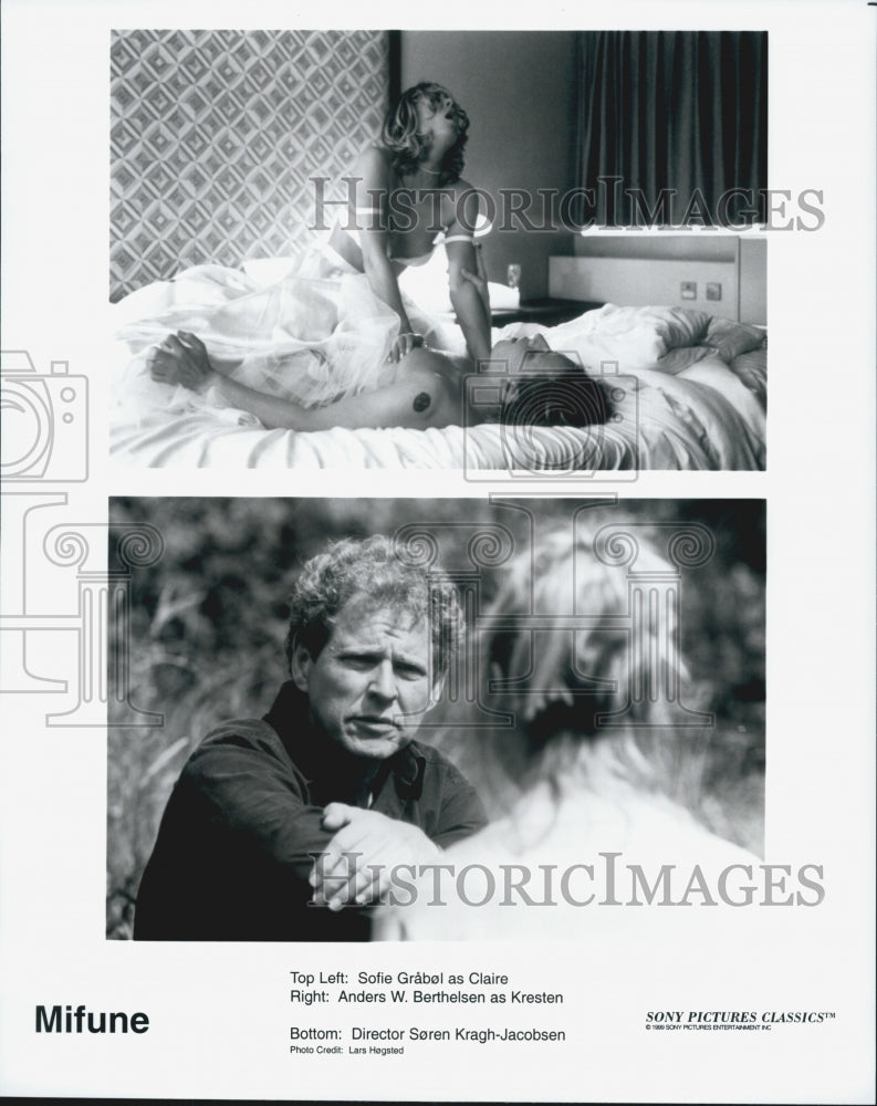1999 Press Photo Sofie Grabol and Anders W. Berthelsen in "Mifune" - Historic Images