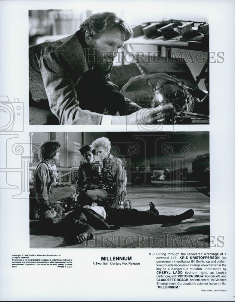 1989 Press Photo  &quot;Millenium&quot; Cheryl Ladd,Kris Kristofferson, V Snow,C Roach - Historic Images