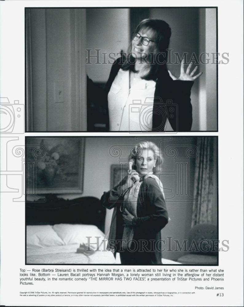 1996 Press Photo Actress Barbra Streisand, Lauren Bacall "Mirror Has Two Faces" - Historic Images