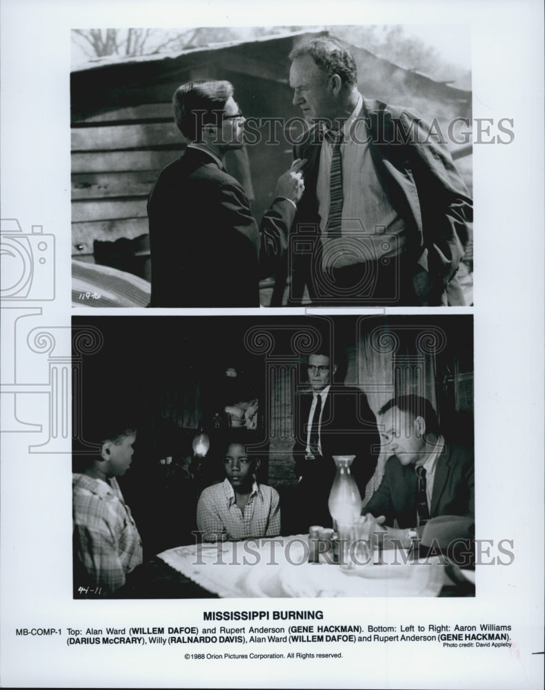1988 Press Photo Willem Dafoe and Gene Hackman in "Mississippi Burning" - Historic Images