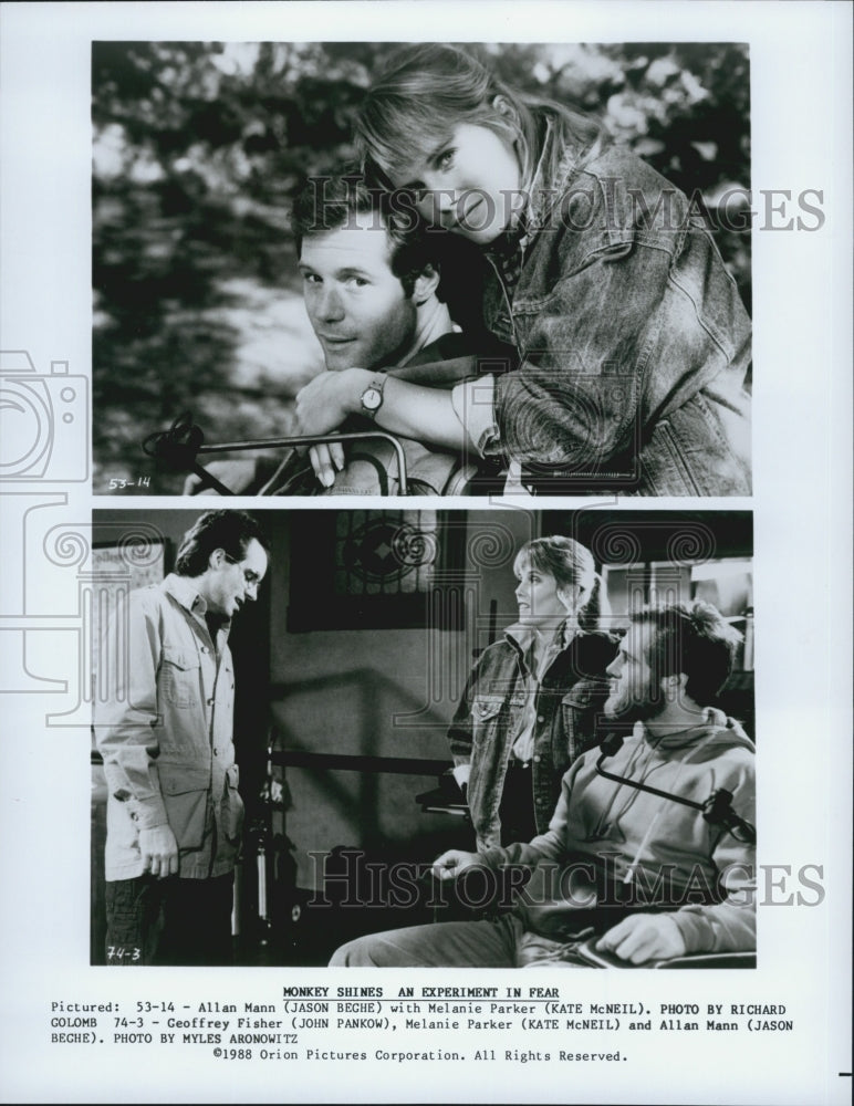 1988 Press Photo Jason Beghe, Kate McNeil in "Monkey Shines: Film Experiment" - Historic Images