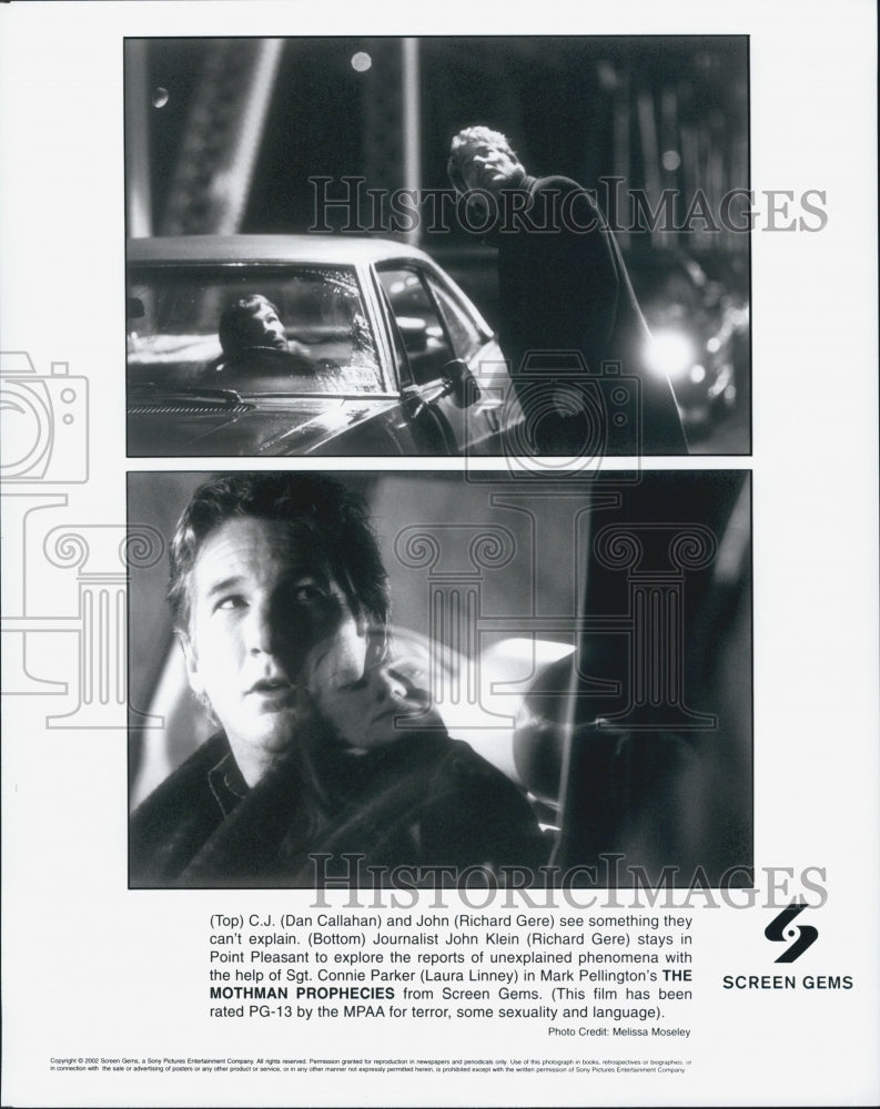 2002 Press Photo Dan Callahan and Richard Gere in &quot;The MOthman Prophecies&quot; - Historic Images