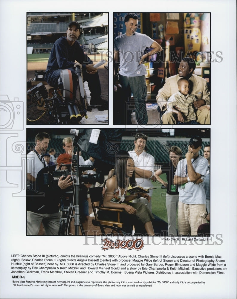 2004 Press Photo Charles Stone III, Bernie Mac, Angela Bassett on Set &quot;Mr. 3000&quot; - Historic Images