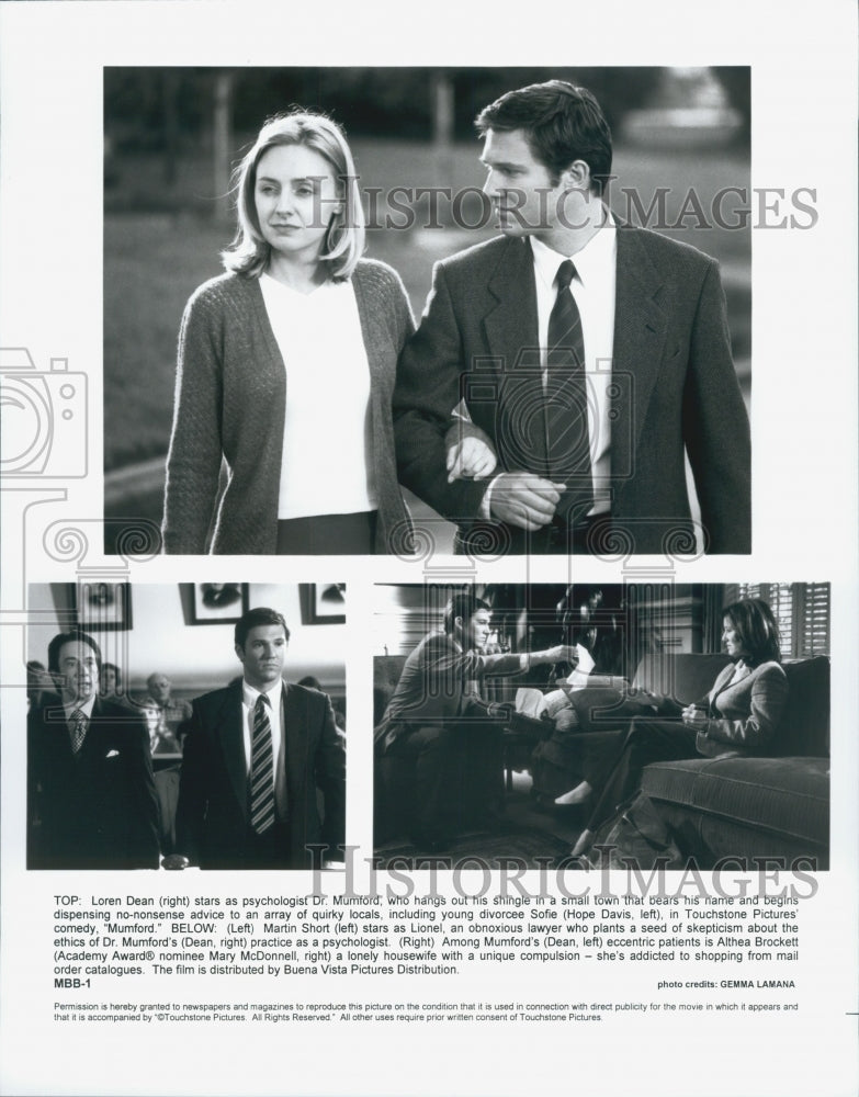 1999 Press Photo &quot;Mumford&quot; Loren Dean,Martin Short,Hope Davis,M MacDonnell - Historic Images