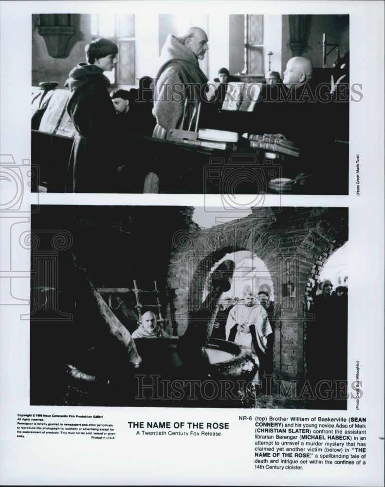 1986 Press Photo Sean Connery and Christian Slater in "The Name of the Rose" - Historic Images