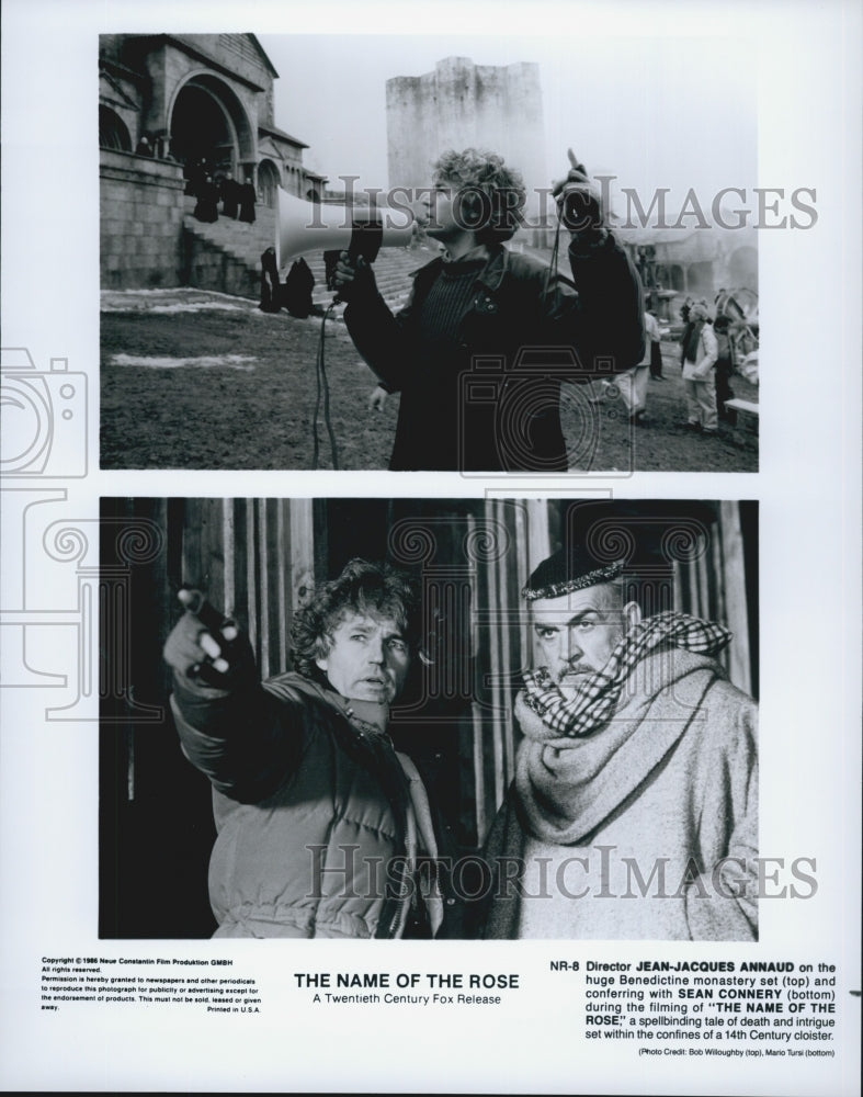 1986 Press Photo director Jean-Jacques Annaud & Sean Connery, "Name of The Rose" - Historic Images