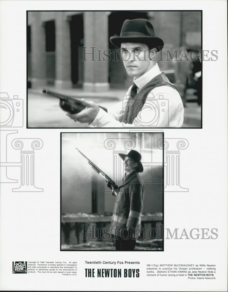 1998 Press Photo Matthew McConaughey, Ethan Hawke &quot;The Newton Boys&quot; - Historic Images