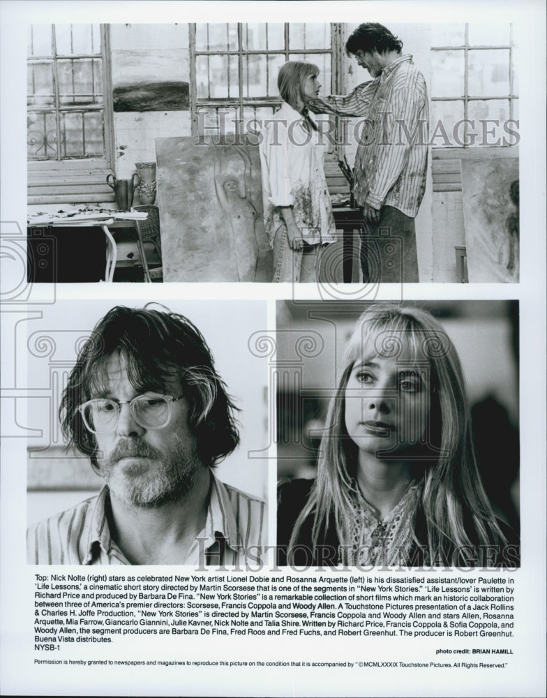 1989 Press Photo Nick Nolte and Rosanna Arquette in "New York Stories" - Historic Images
