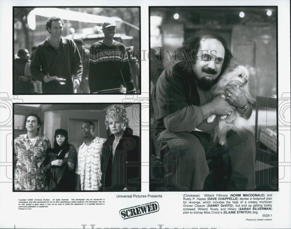 2000 Press Photo Norm MacDonald Dave Chappelle and Danny DeVito in "Screwed" - Historic Images