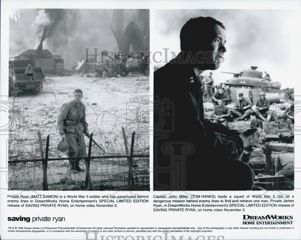 1999 Press Photo Matt Damon, Tom Hanks &quot;Saving Private Ryan&quot; - Historic Images