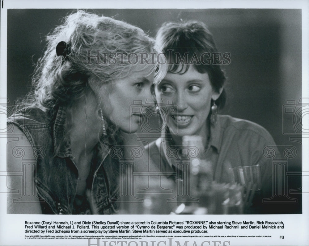 1986 Press Photo Daryl Hannah And Shelley Duvall In &quot;Roxanne&quot; - Historic Images