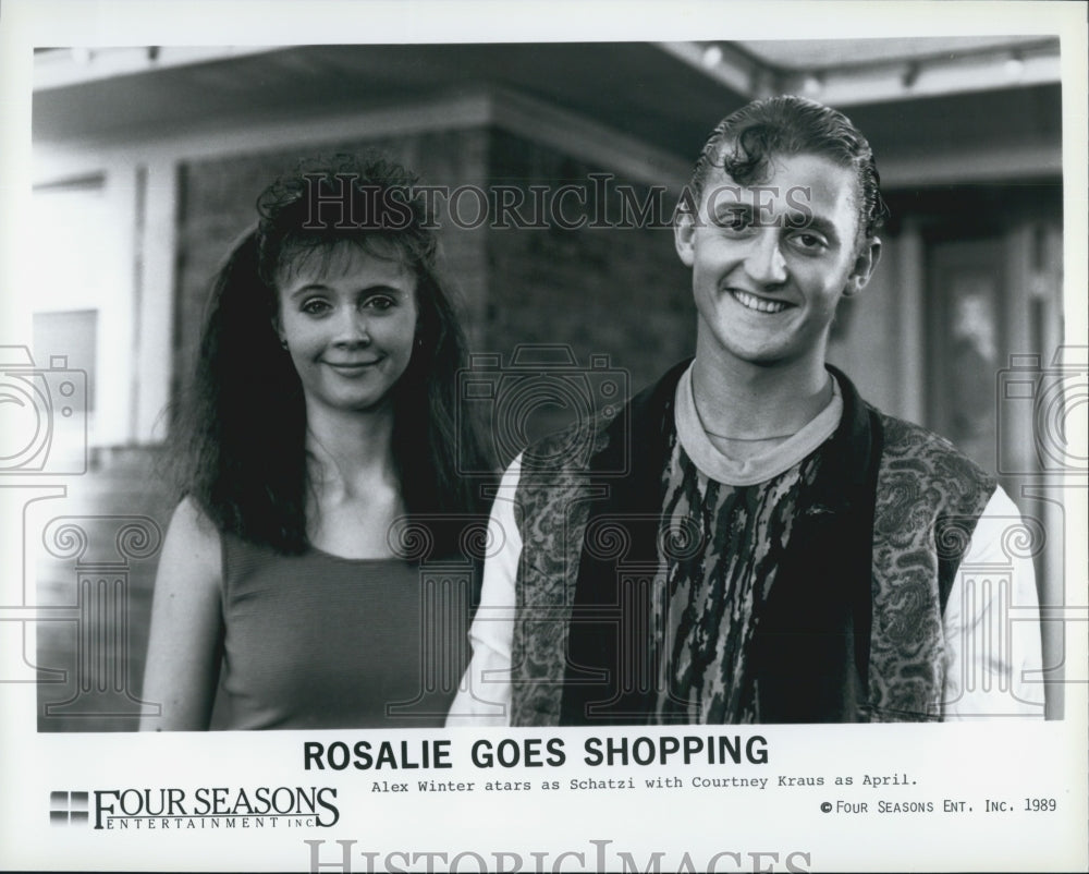 1989 Press Photo Alex Winter and Courtney Kraus in "Rosalie Goes Shopping" - Historic Images