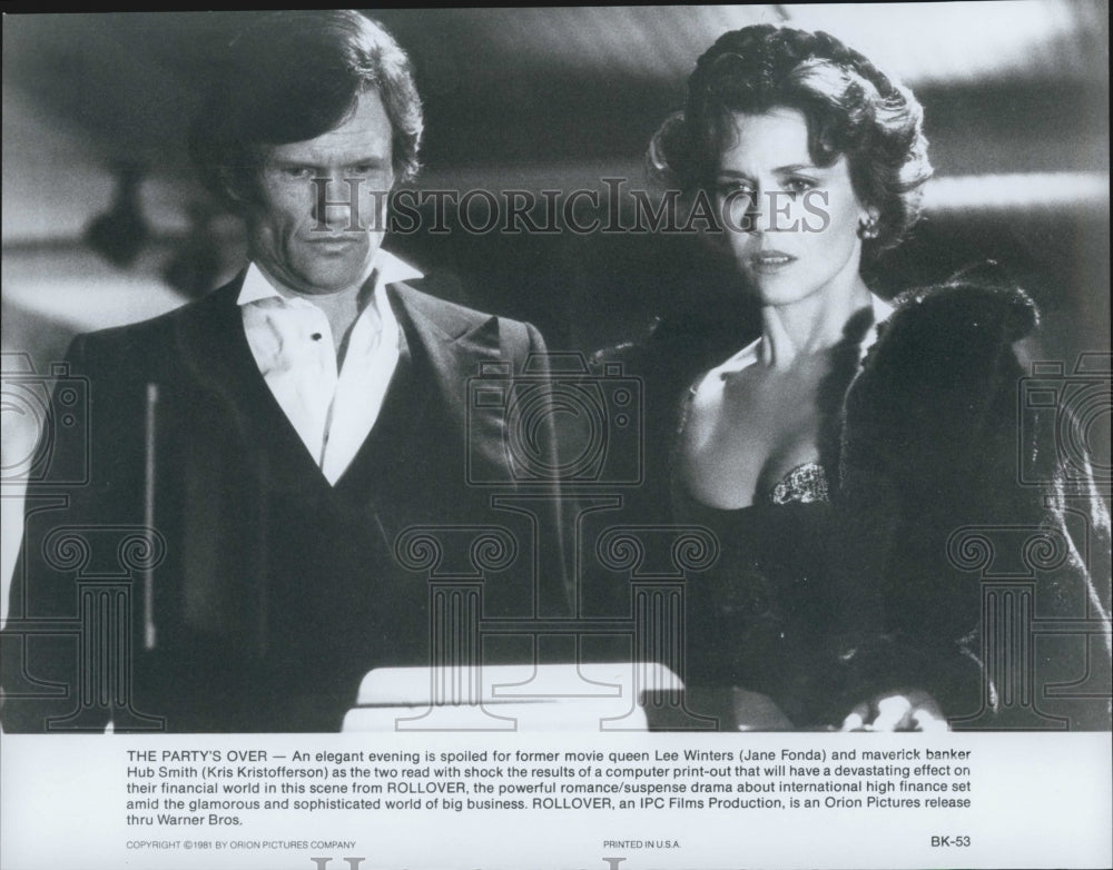 1981 Press Photo &quot;Rollover&quot; Film Actor Jane Fonda Kris Kristofferson - Historic Images