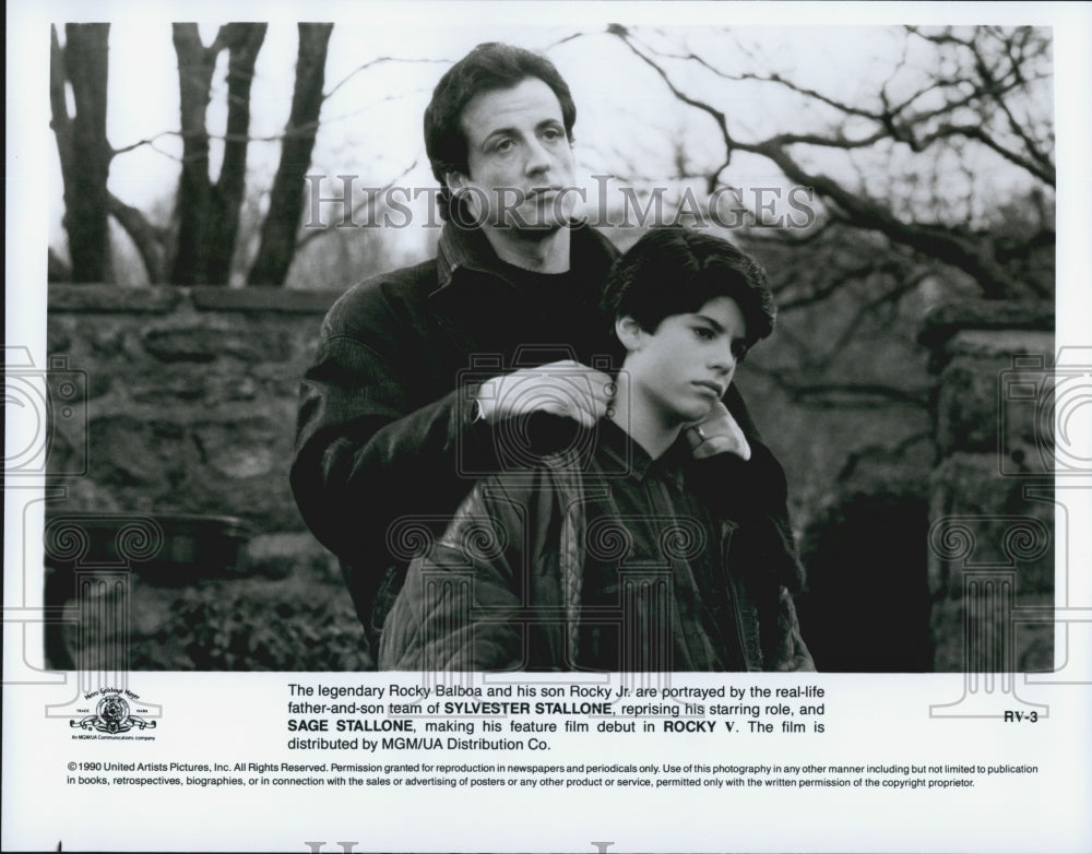 1990 Press Photo Sylvester Stallone and Tommy Morrison in "Rocky V" - Historic Images