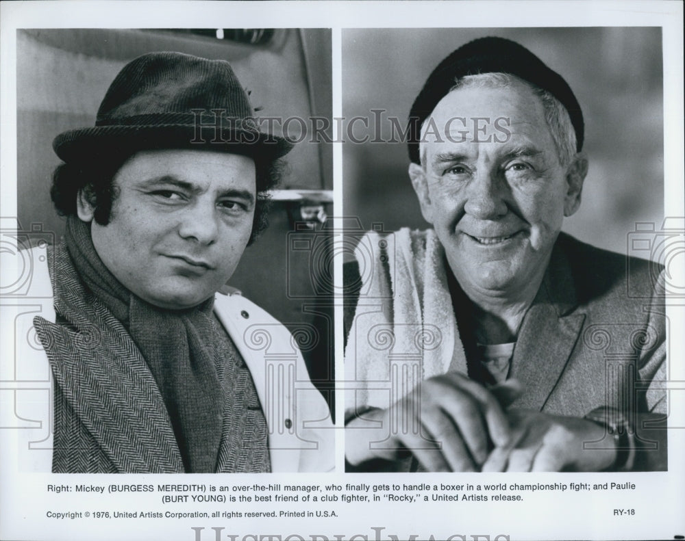 1976 Press Photo Burgess Meredith and Burt Young in "Rocky" - Historic Images
