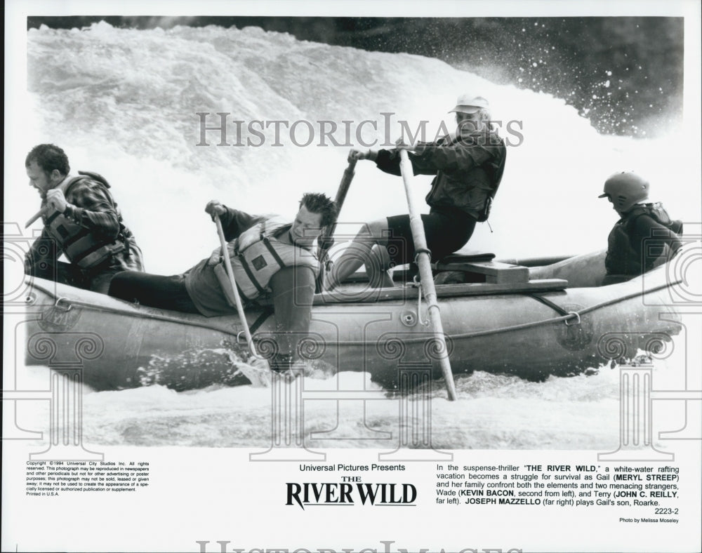1994 Press Photo Meryl Streep, Kevin Bacon, John C. Reilly in "The River Wild" - Historic Images