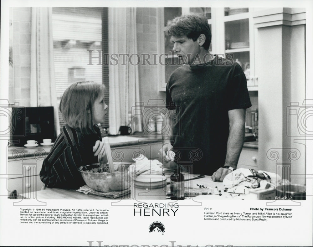 1991 Press Photo &quot;Regarding Henry&quot;  Harrison Ford &amp; Mikki Allen - Historic Images