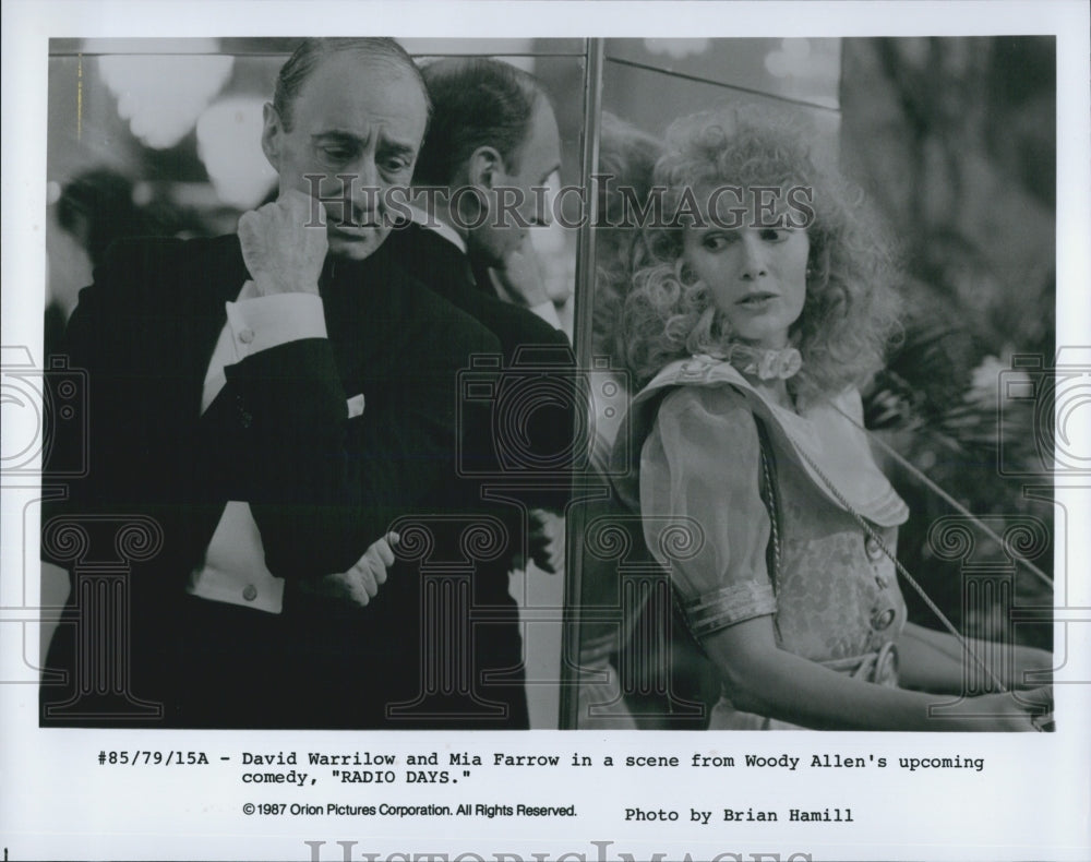 1987 Press Photo David Warrilow & Mia Farrow Star In Radio Days - Historic Images