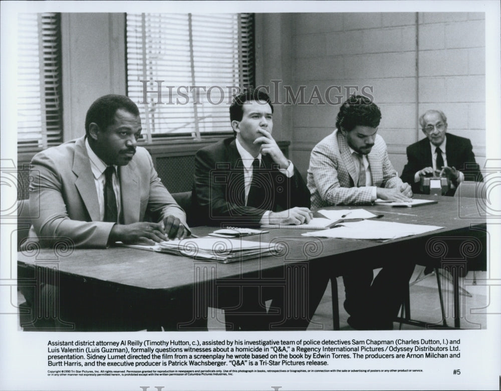 1990 Press Photo  "Q and A" Timothy Hutton,Charles Dutton,Luis Guzman - Historic Images