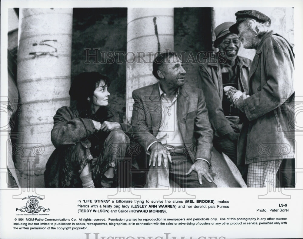 1991 Press Photo Mel Brooks, Lesley Ann Warren, Teddy Wilson "Life Stinks" - Historic Images