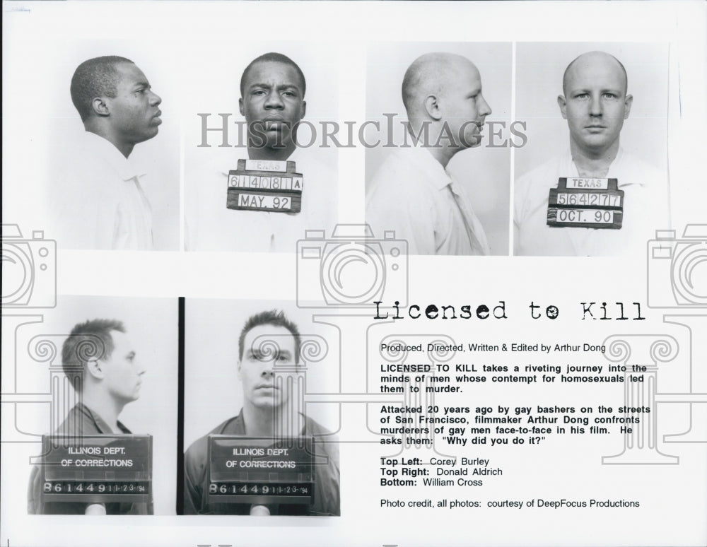 1997 Press Photo Mugshots of Homophobic Killers in &quot;Licensed to Kill&quot; Film - Historic Images