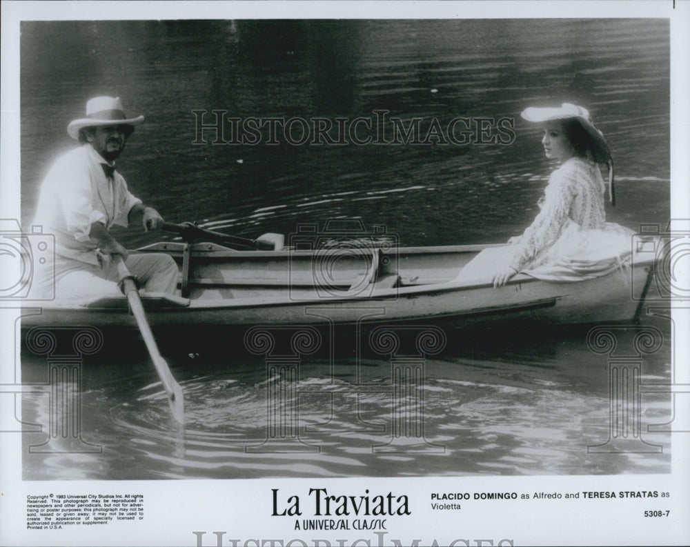 1983 Press Photo Placido Domingo and Teresa Stratas in &quot;La Traviata&quot; - Historic Images