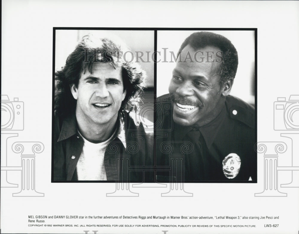 1992 Press Photo Mel Gibson & Danny Glover in "Lethal Weapon 3" - Historic Images
