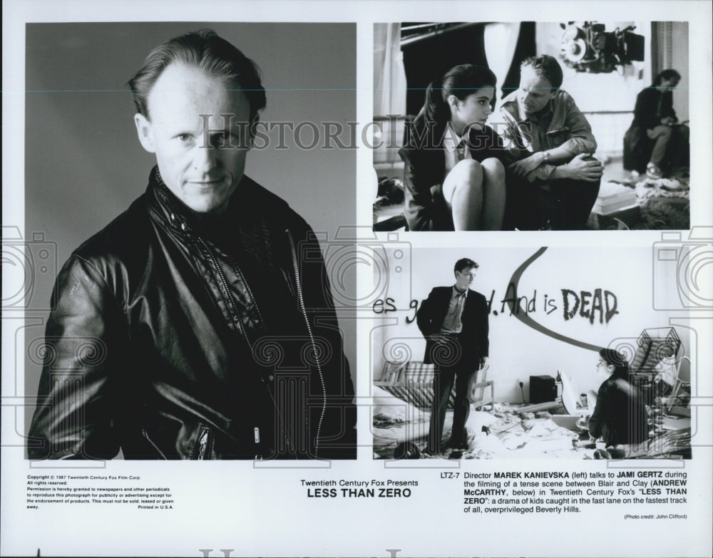 1987 Press Photo Director Marek Kanievska & Jami Gertz Work on "Less Than Zero" - Historic Images