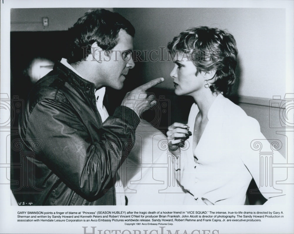 1981 Press Photo Actors Gary Swanson And Season Hubley Star In Film "Vice Squad" - Historic Images