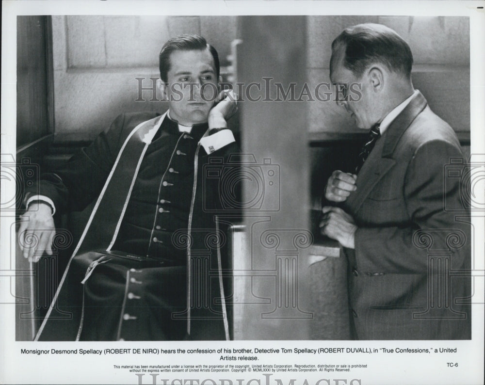 1981 Press Photo "True Confessions" Robert DeNiro & Robert Duvall - Historic Images