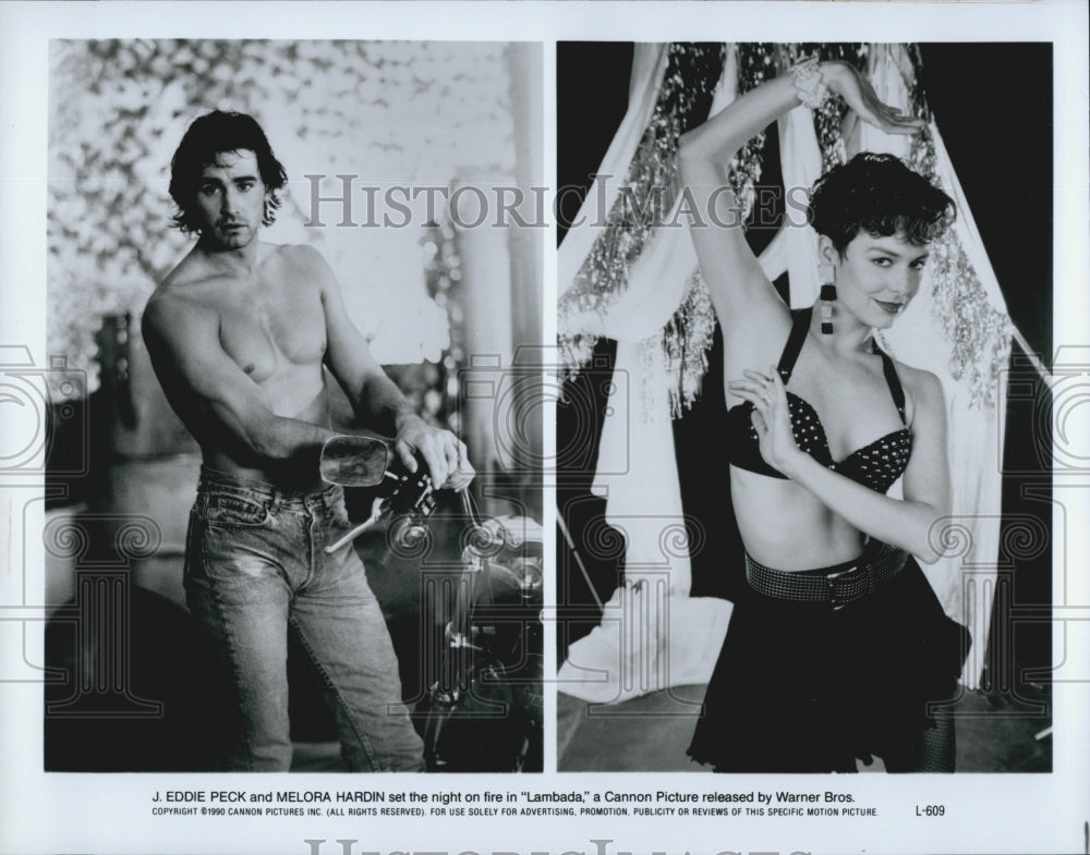 1988 Press Photo Actors J. Eddie Peck And Melora Hardin In Drama Film &quot;Lambada&quot; - Historic Images