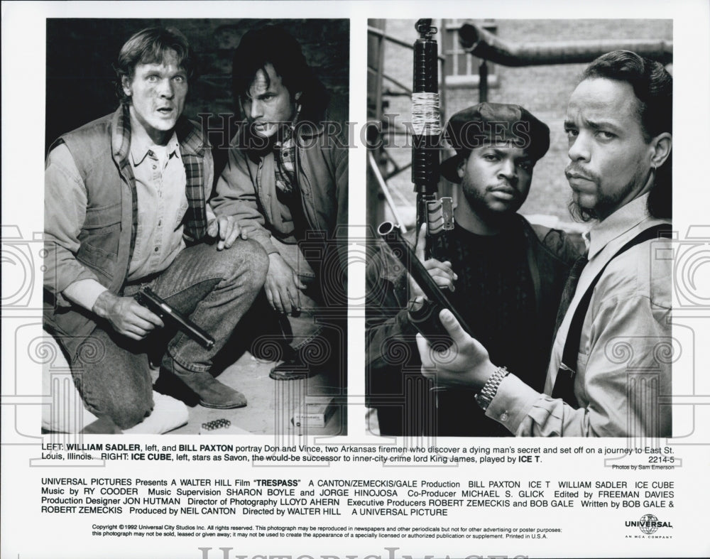 1992 Press Photo "Trespass" Star William Salder Bill Paxton Ice Cube and Ice T - Historic Images