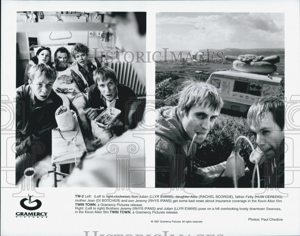 1997 Press Photo "Twin Town" Llyr Evans Rachel Scorgie Huw Cederig Di Botcher - Historic Images