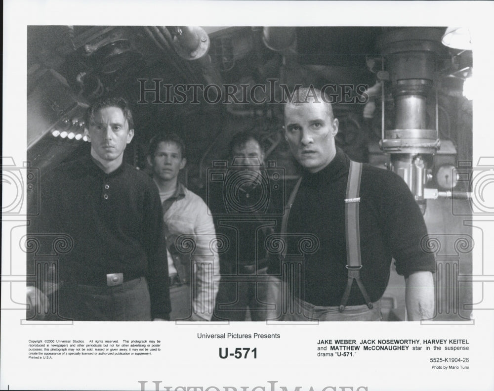 2000 Press Photo Jake Weber, Harvey Keitel, Matthew McConaughey in "U-571" Film - Historic Images