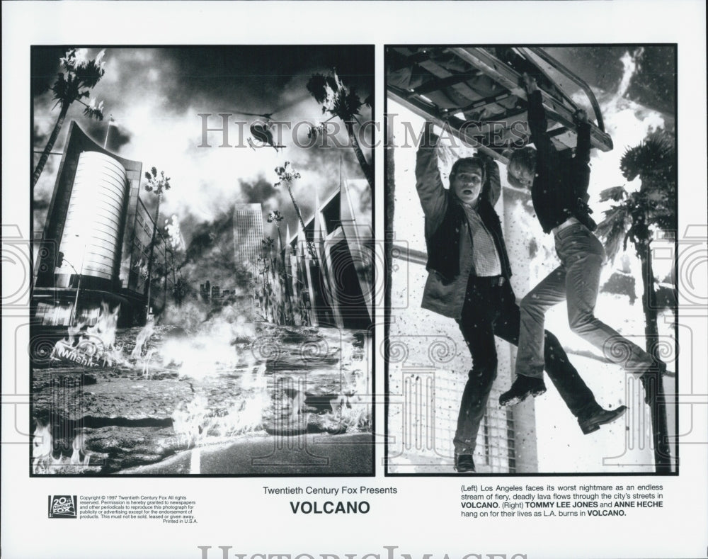 1997 Press Photo Tommy Lee Jones And Anne Heche In Disaster Film "Volcano" - Historic Images