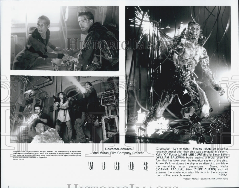 1999 Press Photo "Virus" Jamie Lee Curtis William Baldwin Joanna Pacula Cliff - Historic Images