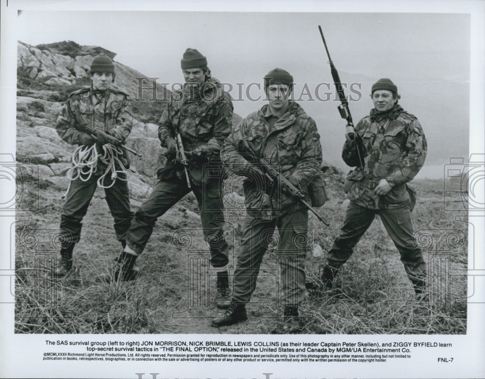 1982 Press Photo J. Morrison, N. Brimble, L. Collins &quot;The Final Option&quot; - Historic Images