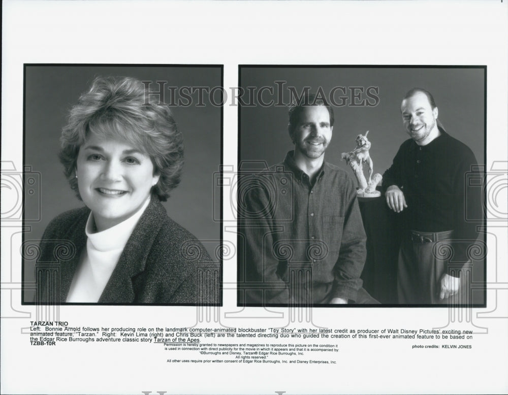 1999 Press Photo Producer Bonnie Arnold with Directors Kevin Lima And Chris Buck - Historic Images