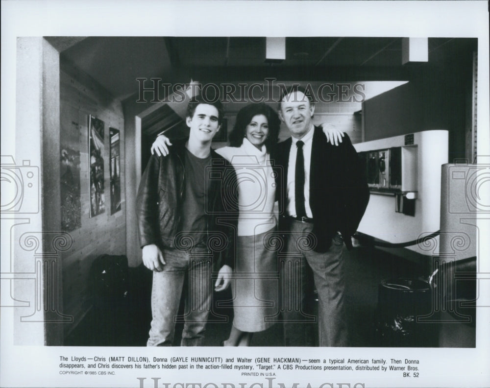 1985 Press Photo Matt Dillon, Gayle Hunnicutt, Gene Hackman "Target" - Historic Images
