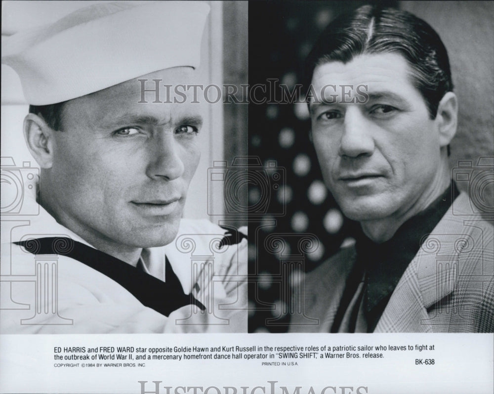 1984 Press Photo Ed Harris & Fred Ward in "Swing Shift" - Historic Images