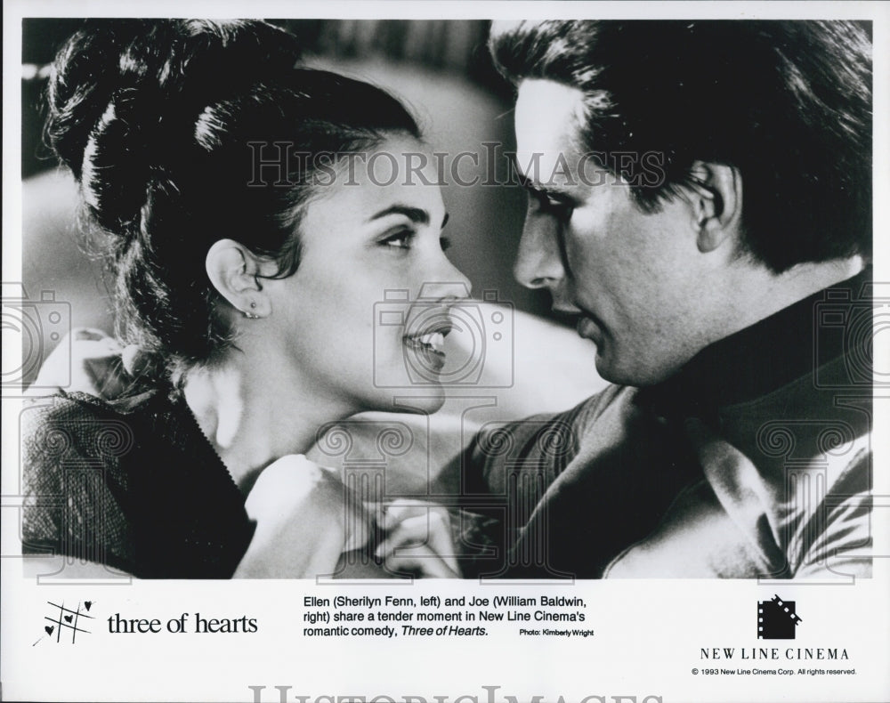 1993 Press Photo Actress Sherilyn Fenn, William Baldwin in &quot;Three of Hearts&quot; - Historic Images