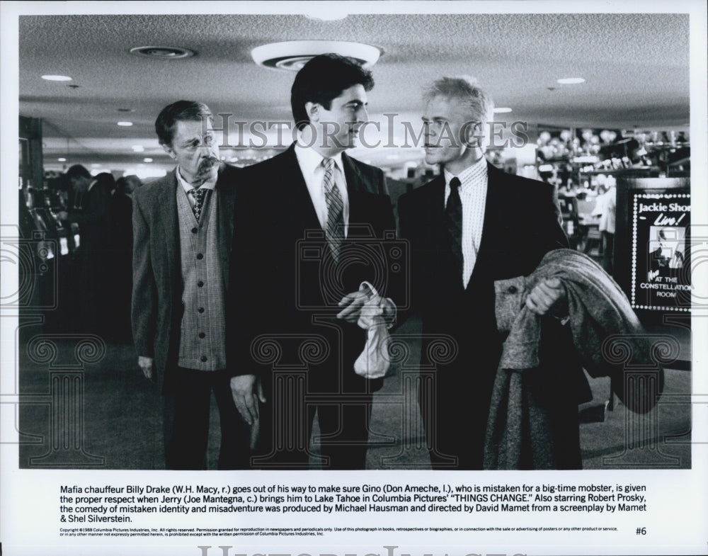 1988 Press Photo &quot;Things Change&quot; Don Ameche Robert Prosky William H Macy - Historic Images