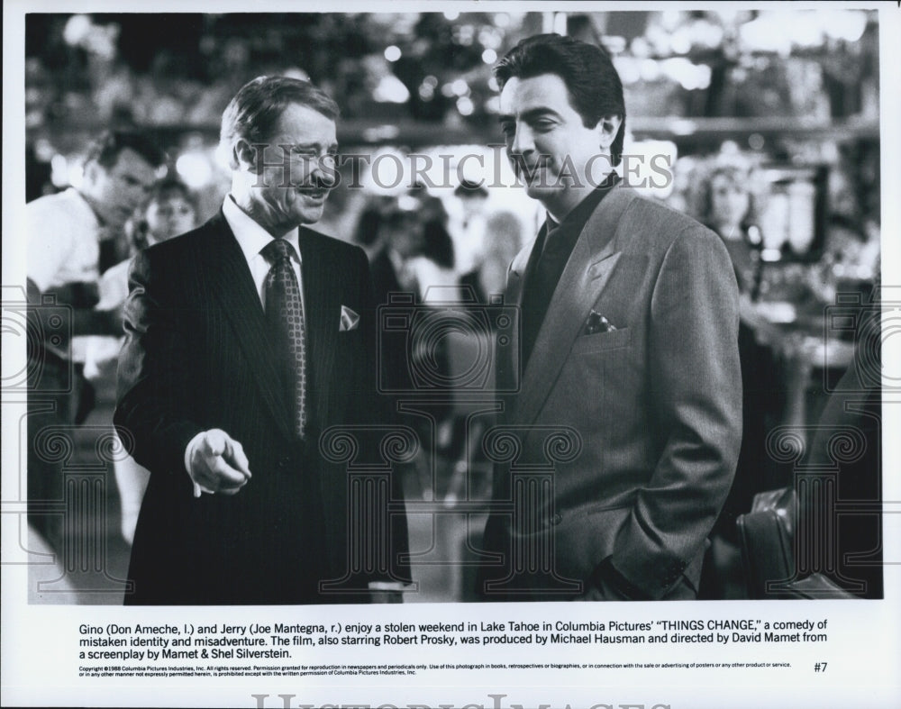 1988 Press Photo &quot;Things Change&quot; Don Ameche Robert Prosky Joe Mantegna - Historic Images