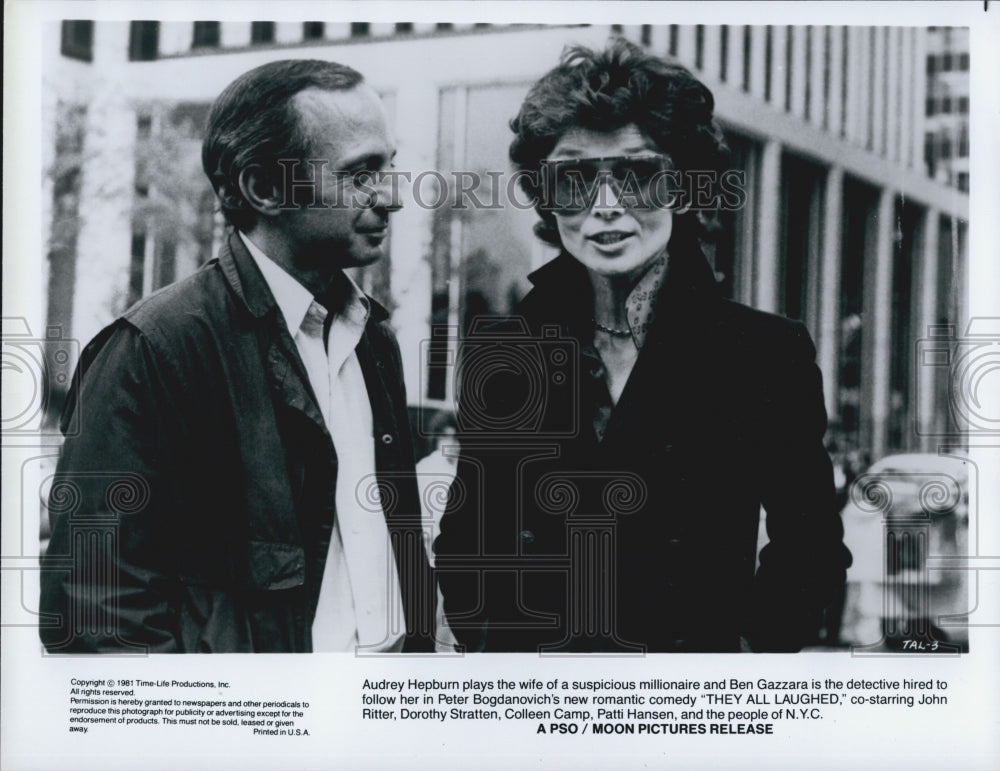 1981 Press Photo Actors Audrey Hepburn And Ben Gazzara In &quot;They All Laughed&quot; - Historic Images