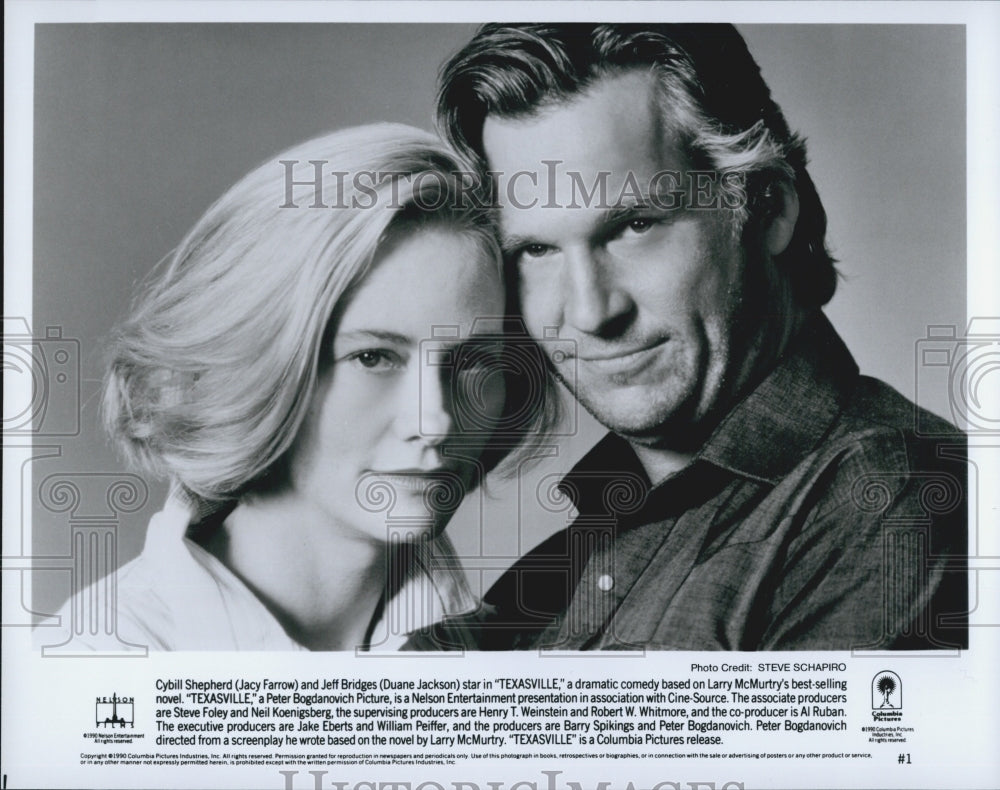 1990 Press Photo  &quot;Texasville&quot; Cybil Shepherd &amp; Jeff Bridges - Historic Images