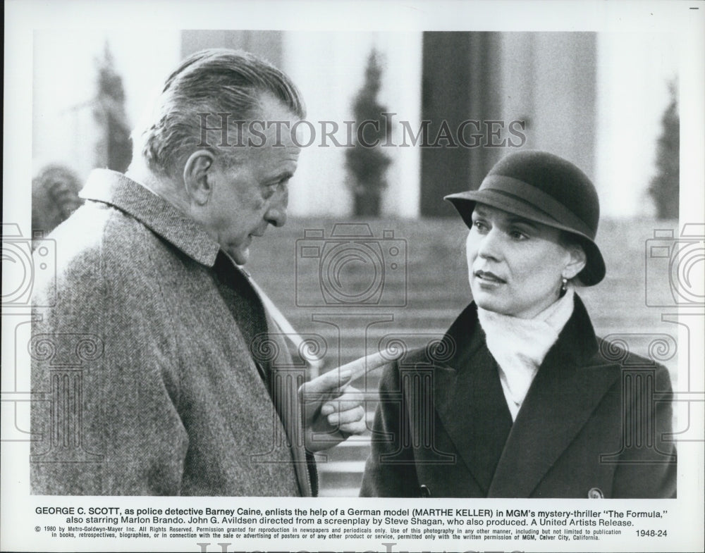 1985 Press Photo &quot;The Formula&quot; George C Scott &amp; Marthe Keller - Historic Images