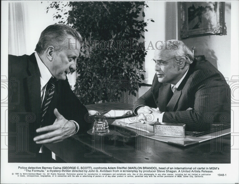 1980 Press Photo "The Formula" George C Scott & Marlon Brando - Historic Images
