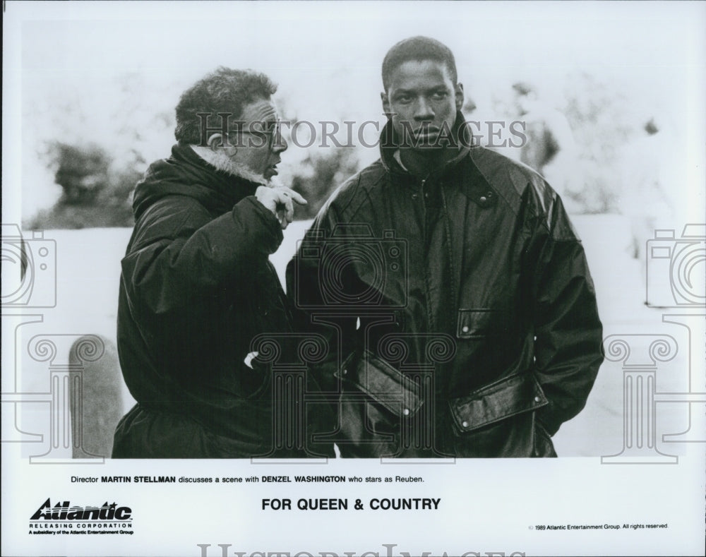 1989 Press Photo &quot;For Queen Country&quot; Denzel Washington,director M Stellman - Historic Images