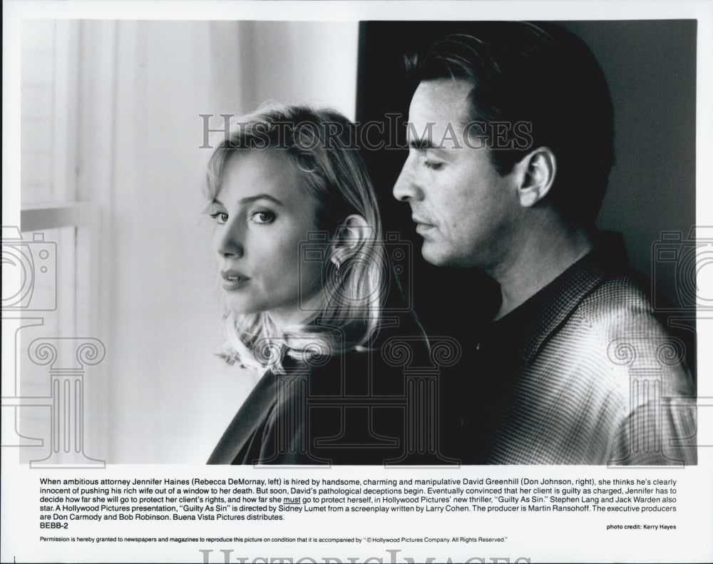 1993 Press Photo  "Guilty as Sin" Rebecca  DeMornay &  Don Johnson - Historic Images